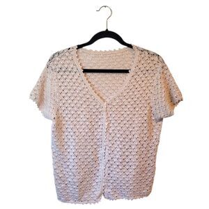 Vintage Handmade Women's Cream Crochet Cardigan Size M